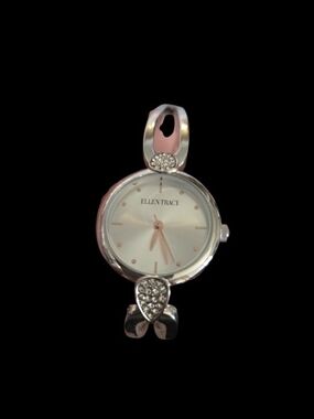 Ellen Tracy Silver Watch with Crystal Accents